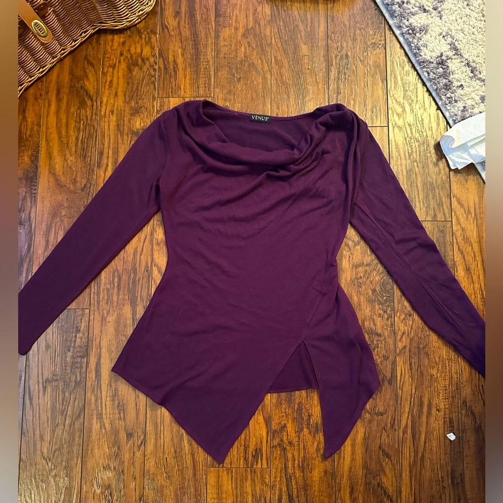 Venus - asymmetrical light weight purple sweater perfect for winter